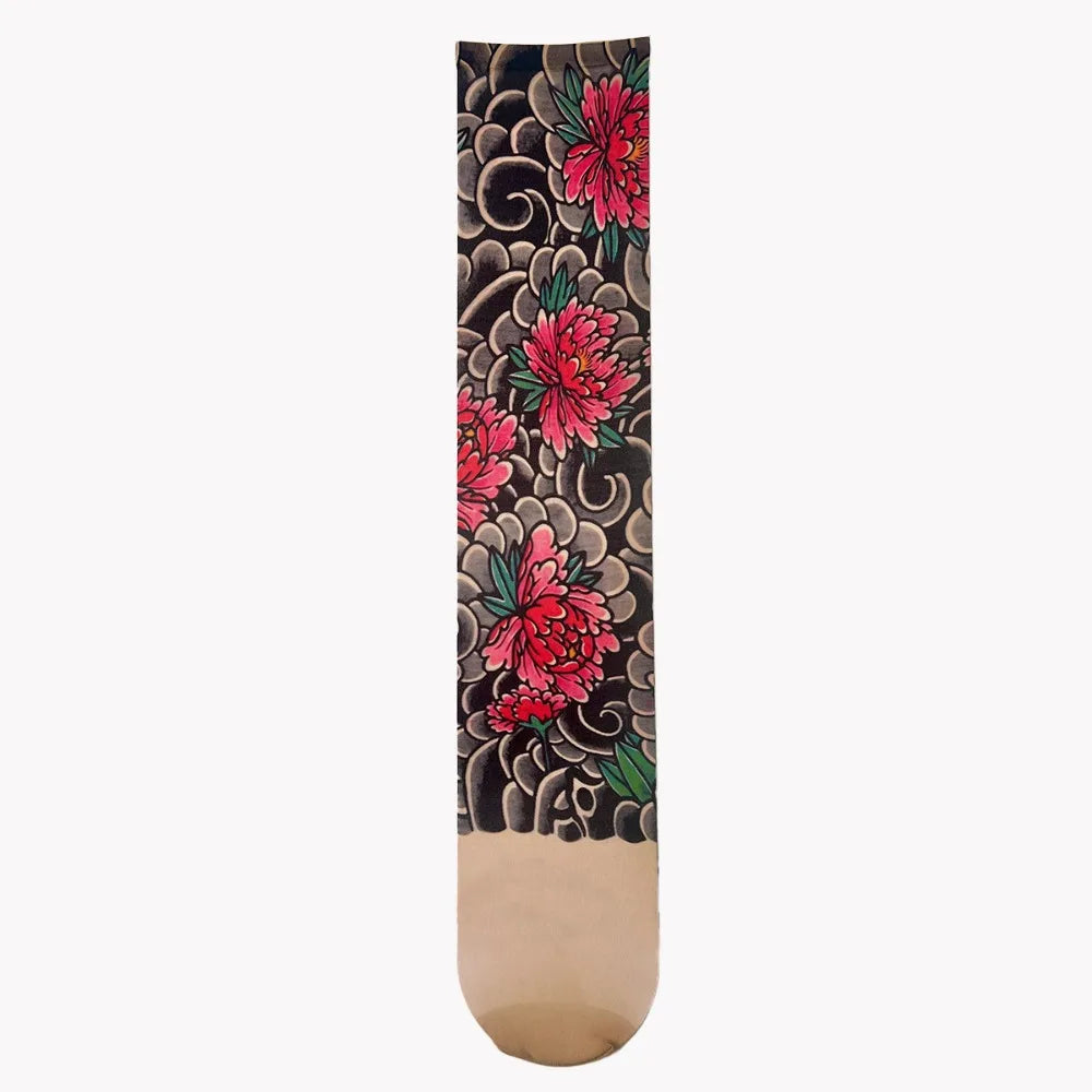Fashion Simulated Tattoo Single-leg Socks Sexy Perspective Tattooed Stockings Mesh Personality Printed Thigh Socks Unisex