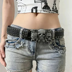 Women's Punk Skull Belt Harajuku Gothic Y2K Rivets Skeleton Hand Decoration Belt Men Girls Leather Belt Halloween Accessories