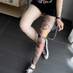 New Simulated Tattoo Single-leg Socks Perspective Mesh Printed Thigh Socks Sexy Personality Tattooed Stockings Unisex