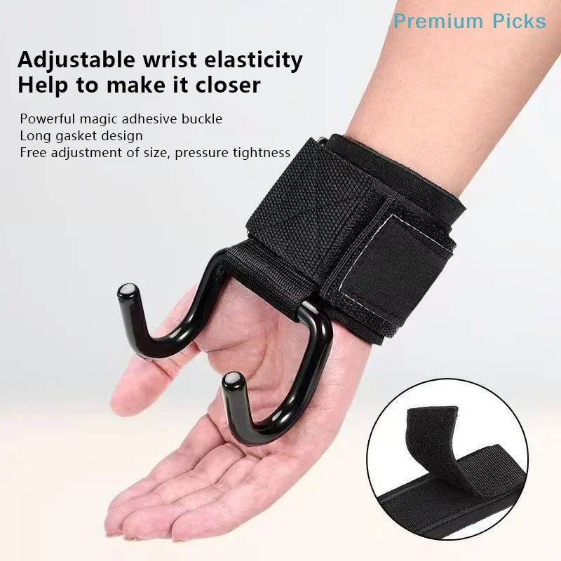 2PCS Weight Lifting Hook Grips With Wrist Wraps Hand-Bar Wrist Strap Gym Fitness Hook Weight Strap Pull-Ups Power Lifting Gloves