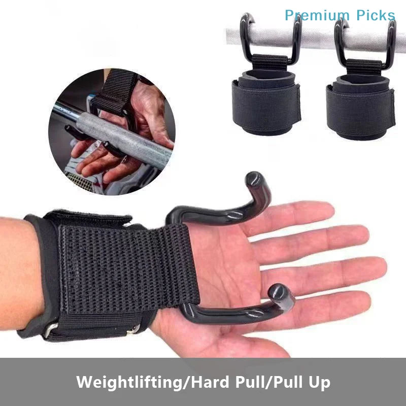 2PCS Weight Lifting Hook Grips With Wrist Wraps Hand-Bar Wrist Strap Gym Fitness Hook Weight Strap Pull-Ups Power Lifting Gloves