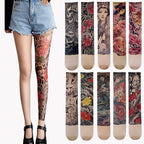 New Simulated Tattoo Single-leg Socks Perspective Mesh Printed Thigh Socks Sexy Personality Tattooed Stockings Unisex