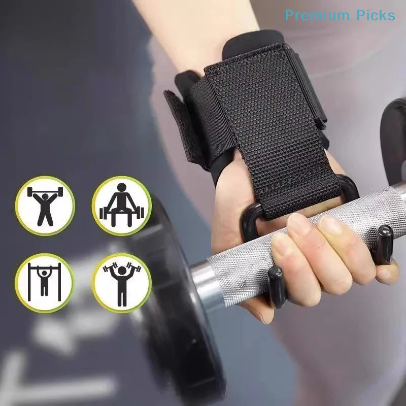 2PCS Weight Lifting Hook Grips With Wrist Wraps Hand-Bar Wrist Strap Gym Fitness Hook Weight Strap Pull-Ups Power Lifting Gloves