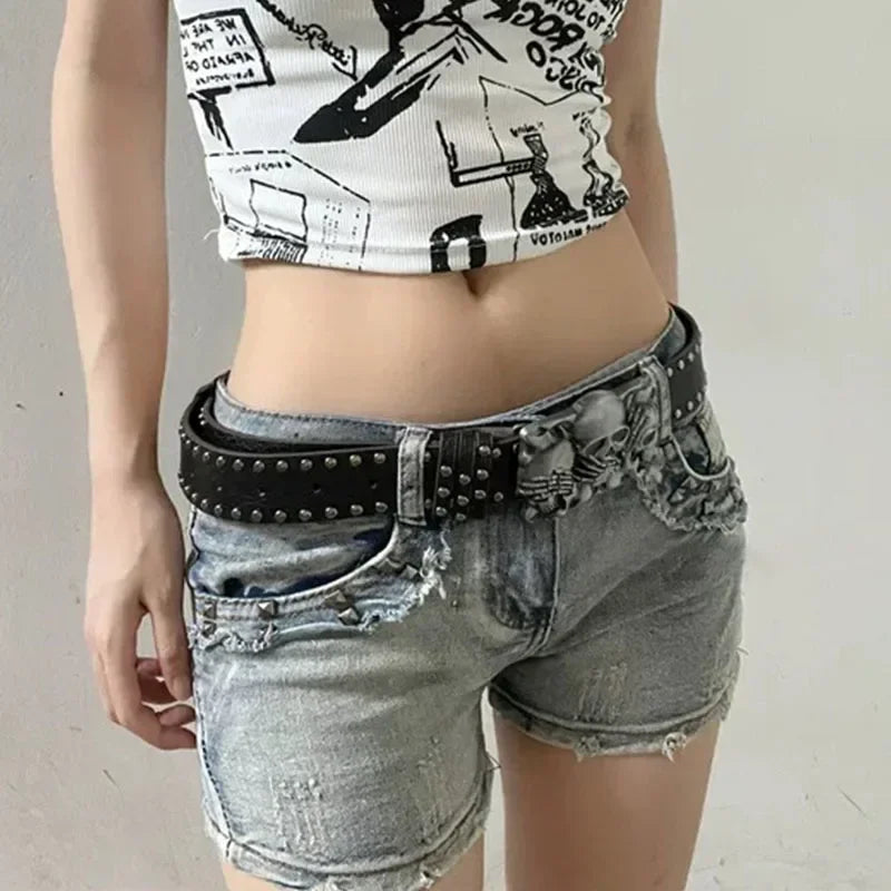 Women's Punk Skull Belt Harajuku Gothic Y2K Rivets Skeleton Hand Decoration Belt Men Girls Leather Belt Halloween Accessories