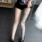 Fashion Simulated Tattoo Single-leg Socks Sexy Perspective Tattooed Stockings Mesh Personality Printed Thigh Socks Unisex