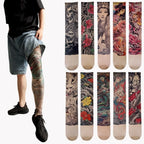 Fashion Simulated Tattoo Single-leg Socks Sexy Perspective Tattooed Stockings Mesh Personality Printed Thigh Socks Unisex