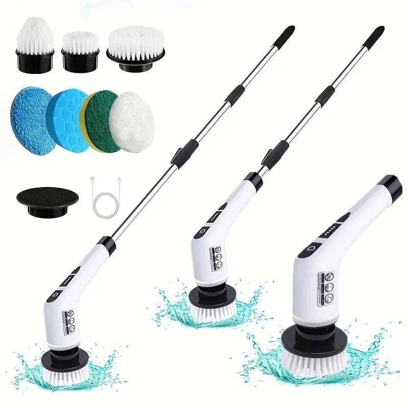 1 Set, Electric Cleaning Brush, Wireless Electric Rotating Scrubber, 7 Brush Heads and Adjustable Extension Handle, Bathroom Cleaning Brush, Household Cleaning Tools Main image