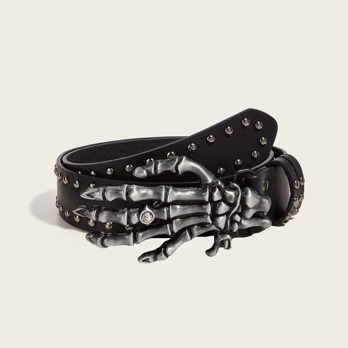 Women's Punk Skull Belt Harajuku Gothic Y2K Rivets Skeleton Hand Decoration Belt Men Girls Leather Belt Halloween Accessories