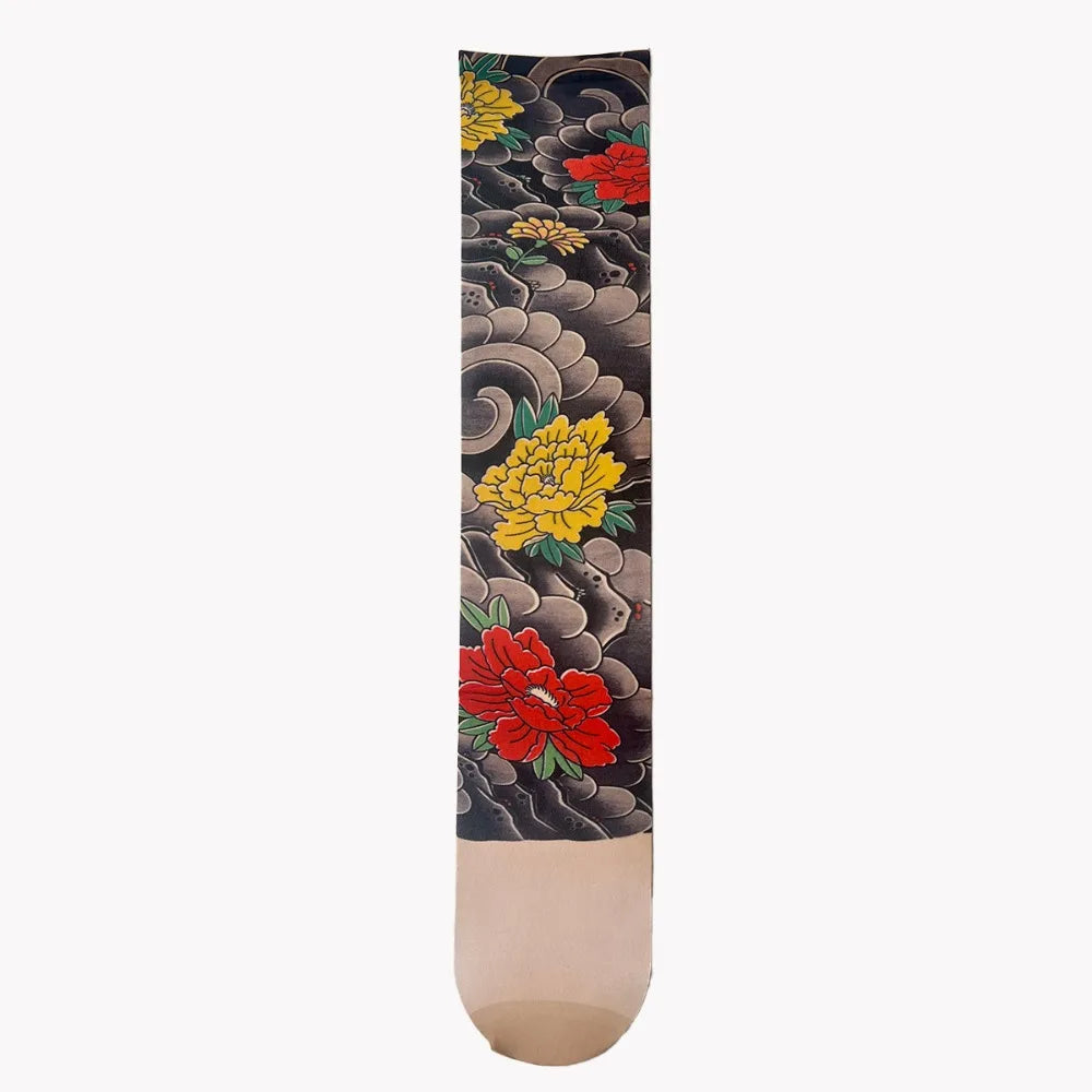 Fashion Simulated Tattoo Single-leg Socks Sexy Perspective Tattooed Stockings Mesh Personality Printed Thigh Socks Unisex
